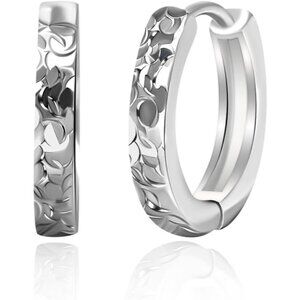 Hypoallergenic 925 Sterling Silver Flash Carved Design with 3D Texture Earrings
